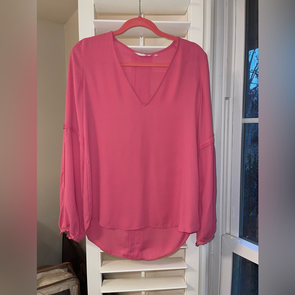 Long sleeve pink dressy top, size S